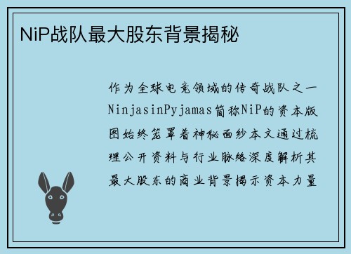 NiP战队最大股东背景揭秘
